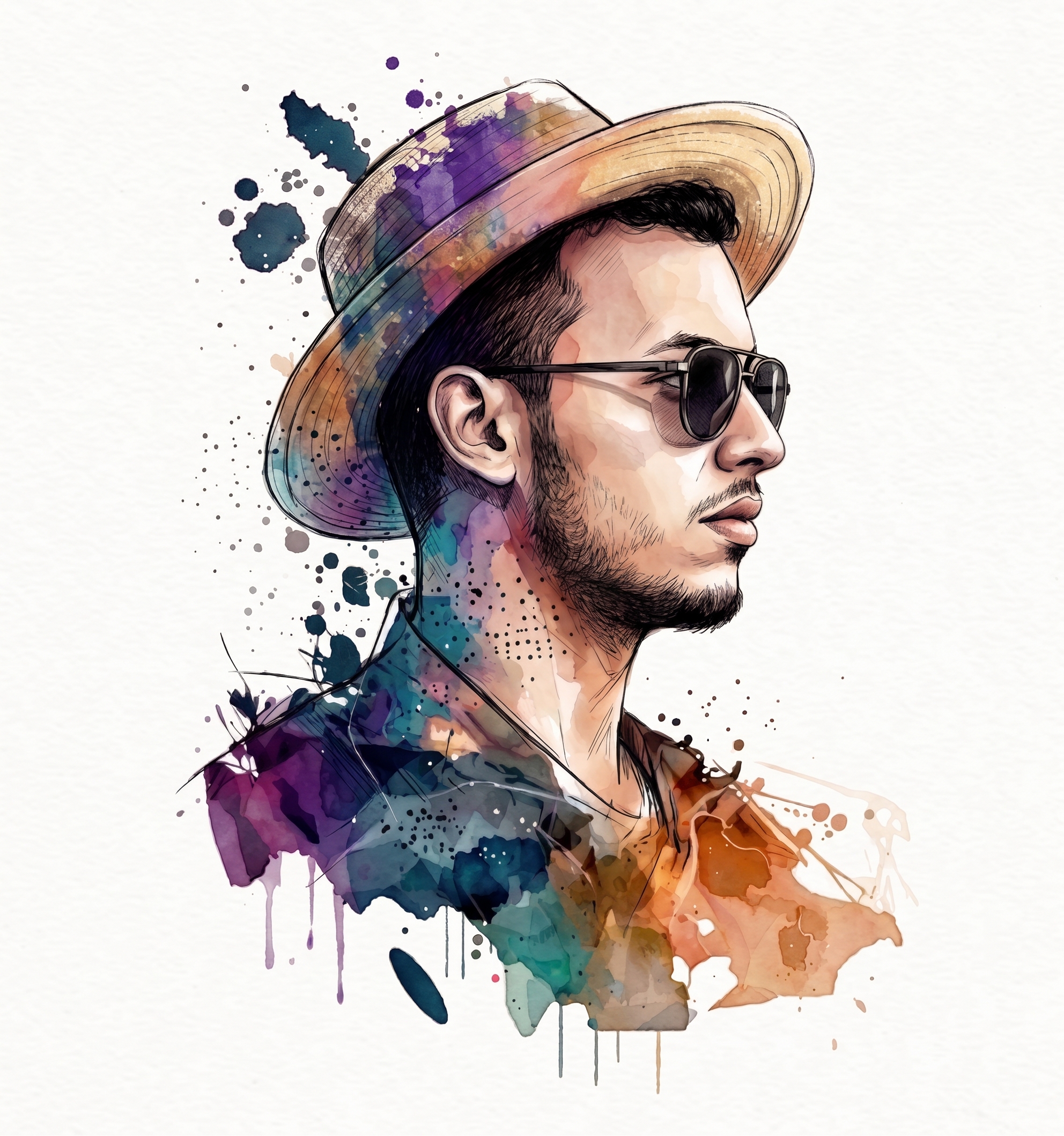 Watercolour portrait of Sabir Oussaoui